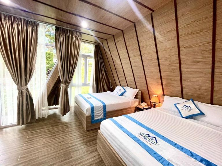 Với diện tích khiên tốn, homestay Bảo Lộc này vẫn bố trí gồm 2 giường đôi cỡ lớn với chất lượng đẳng cấp khách sạn