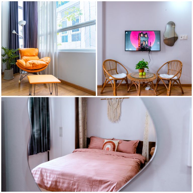 Mỗi hạng phòng nghỉ tại Lalendi Studio Homestay có thiết kế khác biệt, với nhiều tông màu sáng như hồng, xanh,... tạo nên một không gian sống đầy sống động (nguồn: facebook.com)