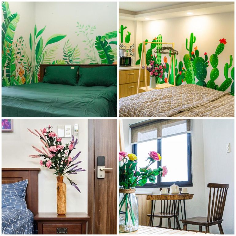Homestay Cherry gây ấn tượng với khách nghỉ dưỡng bởi thiết kế đẹp mắt, trên tường là những hình vẽ tay đầy sắc màu (nguồn: booking.com)