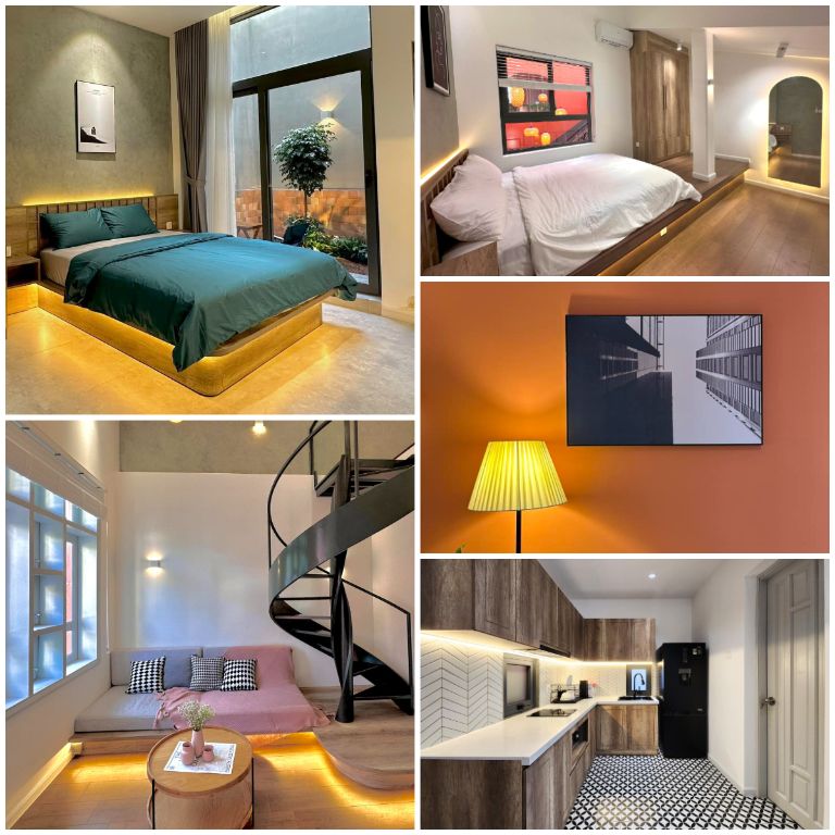 Home4us homestay Quận 7 có các hạng phòng được thiết kế tối giản và trang nhã, với tông màu ấm làm chủ đạo đan xen cùng ánh đèn vàng độc đáo (nguồn: faccebook.com)