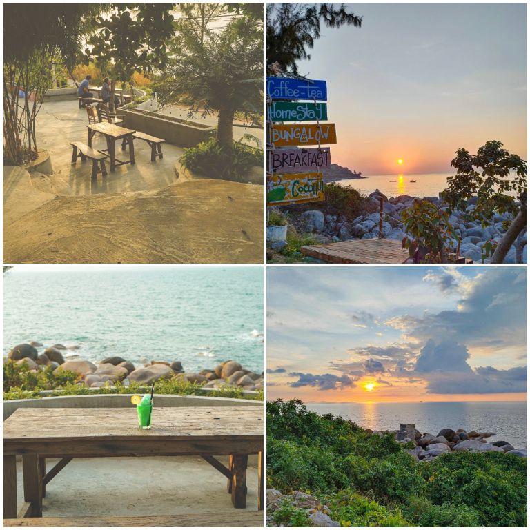 Homestay Hòn Sơn Coffee Sunset sở hữu vị trí độc đáo với lưng tựa núi, mặt hướng ra biển và có bãi đá ven biển đẹp như tranh