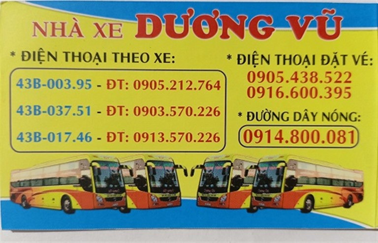 Thông tin liên hệ chi tiết của nhà xe Hải Phòng - Vinh Nghệ An - Dương Vũ. 