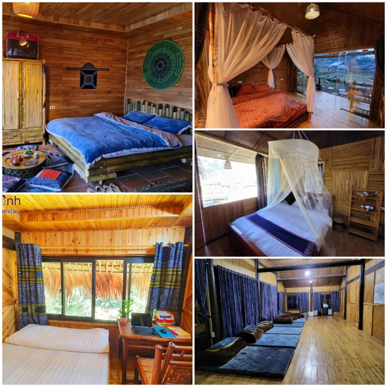 Các phòng nghỉ homestay Sapa này được này từ 100% nguyên liệu tự nhiên như gỗ, tre, cọ,... (nguồn: facebook.com)
