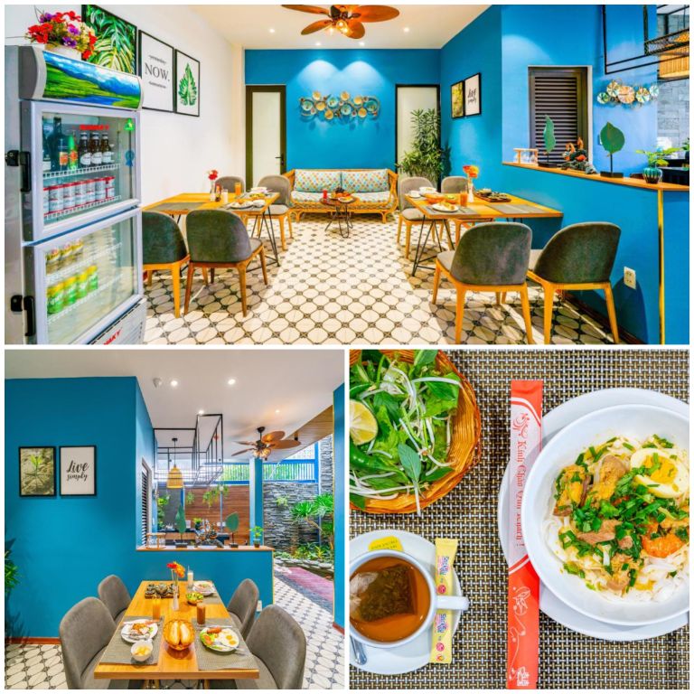 Cani Beach Homestay có một khu vực ăn uống riêng ở dưới tầng 1, đặt một vài bộ bàn ghế để du khách có thể ngồi trò chuyện và thưởng thức bữa sáng đậm đà (nguồn: booking.com)