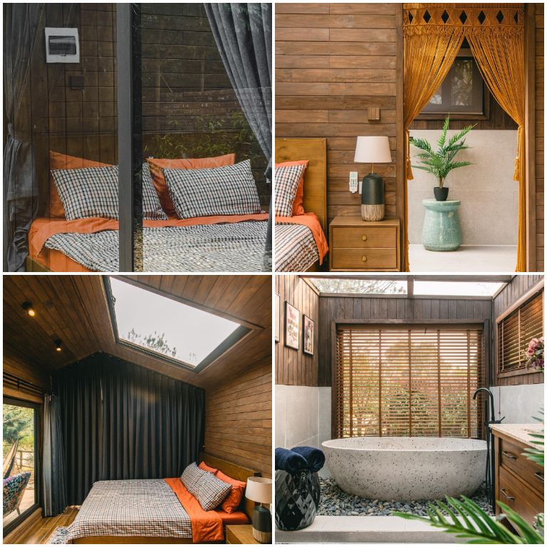 Phòng ngủ của homestay được thiết kế hệ thống cửa kính đầy mới lạ và hiện đại