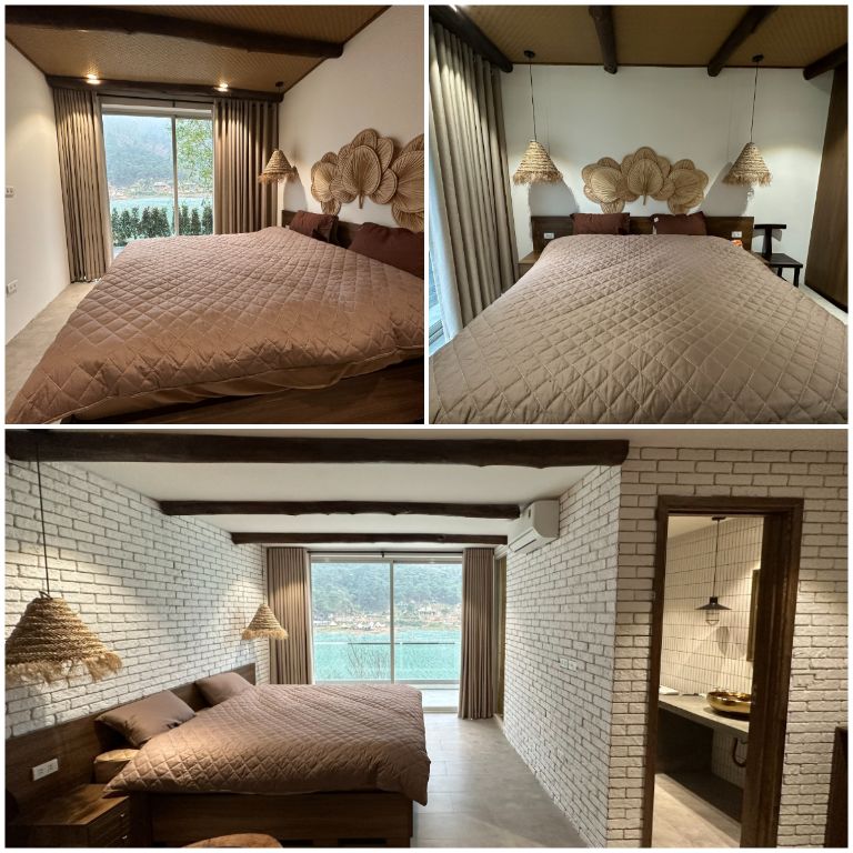 Phòng ngủ được trang trí với phong cách trầm ấm tối giản