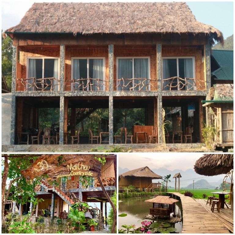 Mai Chau Countryside Homestay Hòa Bình nằm giữa đất trời, nổi bật với hình ảnh căn nhà sàn truyền thống của đồng bào dân tộc (nguồn: booking.com)
