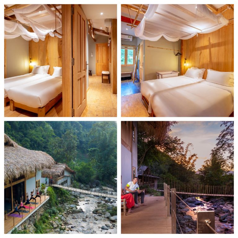 Căn homestay ở Lào Cai này có tổng cộng 14 phòng nghỉ được thiết kế độc đáo, trong đó có 4 phòng hướng sông và 2 phòng gia đình với cửa thông với nhau 