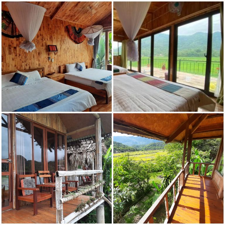 Các phòng nghỉ tại Little Mai Châu Homestay sử dụng nhiều cửa và cửa sổ kính, mở ra tối đa không gian để du khách được hòa mình vào thiên nhiên (nguồn: facebook.com)