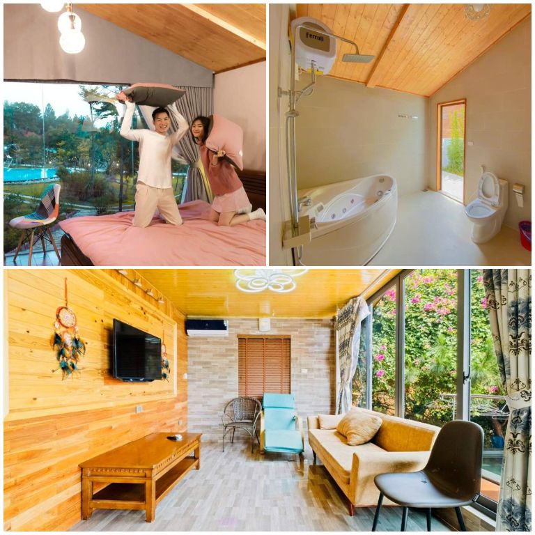 Căn full house tại Pine Garden bao gồm một phòng ngủ tiêu chuẩn, có thể chứa từ 2 đến 4 người với giường đôi rộng 2m, là sự lựa chọn lý tưởng cho các cặp đôi