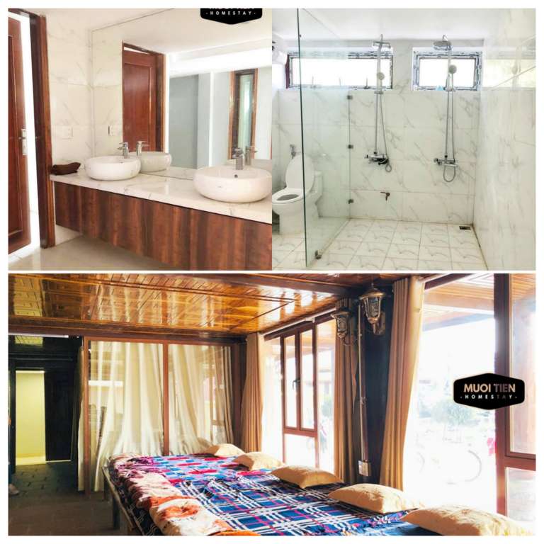 Phòng ngủ và nhà vệ sinh tại Mười Tiến homestay Tuyên Quang