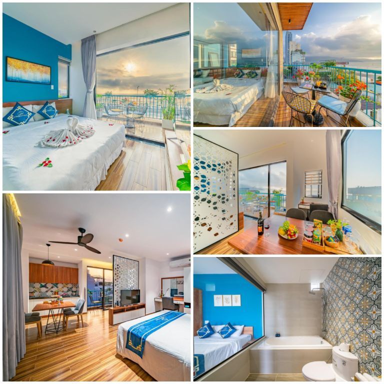 Cani Beach Homestay Đà Nẵng hoạt động theo mô hình căn hộ studio nghỉ dưỡng, bao gồm đầy đủ tiện nghi như phòng bếp, phòng tắm, phòng khách, phòng ăn và ban công (nguồn: Booking.com).