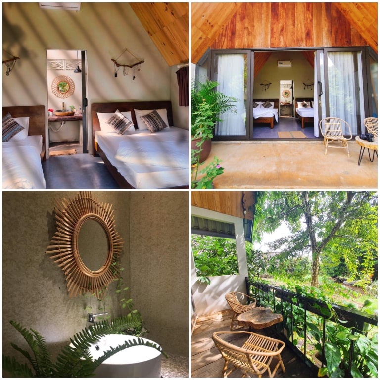 Với nội thất được làm từ gỗ kết hợp với các chi tiết thổ cẩm đặc trưng, homestay Đắk Lắk này mang đến cho khách hàng một không gian sống ấm cúng và đầy tính nghệ thuật.