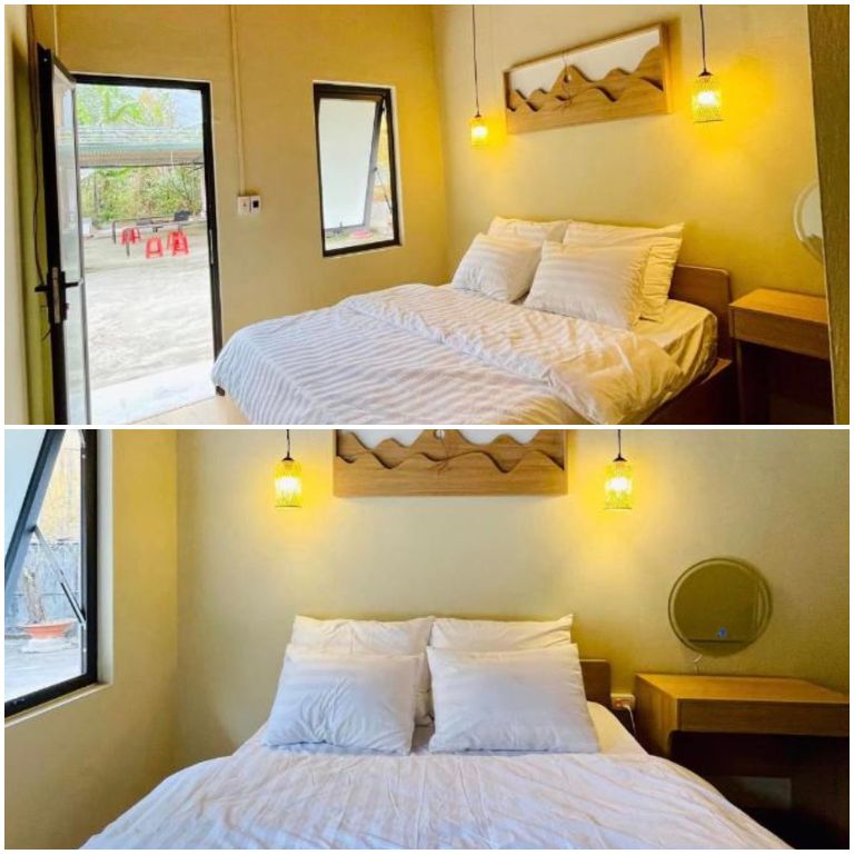 Phòng ngủ có không gian ấm cúng, được decor đơn giản, mộc mạc 