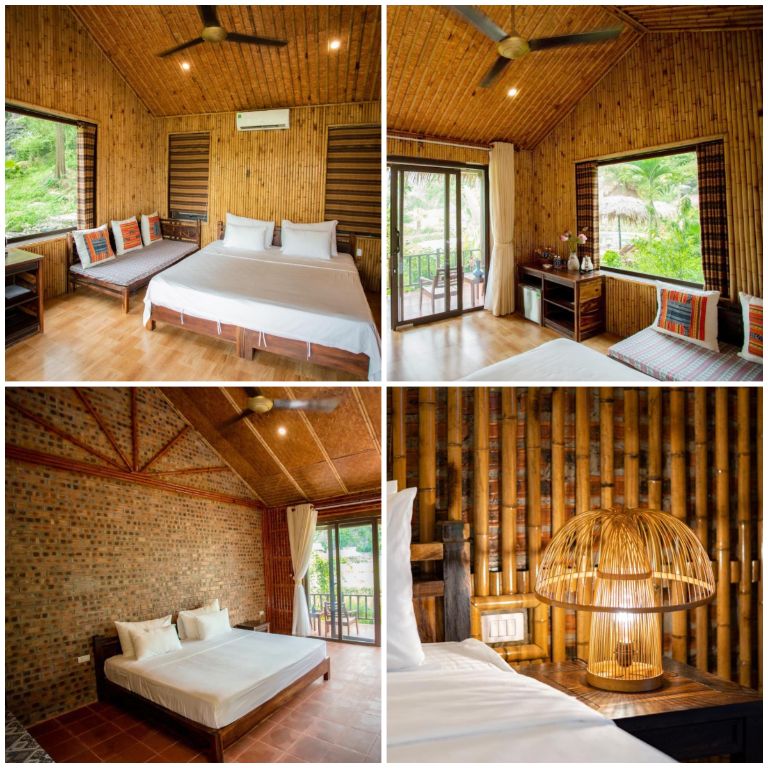 Hầu hết các phòng đều sử dụng các vật liệu quen thuộc của đồng quê Việt Nam để dựng lên làm phòng nghỉ cho du khách