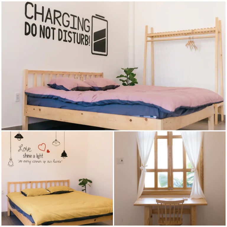 Homestay Liên Chiểu Đà Nẵng này nổi bật với thiết kế phòng nghỉ vô cùng đáng yêu, với ga giường nhiều màu sắc sống động (nguồn: airbnb.com.vn)