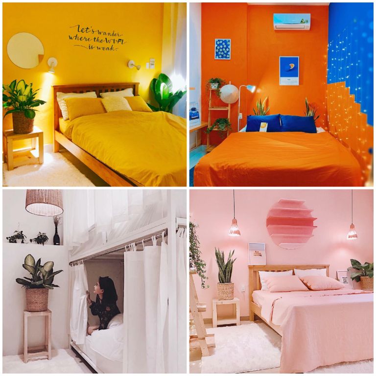Mỗi phòng ngủ lại được decor theo một màu sắc khác nhau với mong muốn phù hợp với mỗi du khách khác nhau (nguồn: facebook.com)