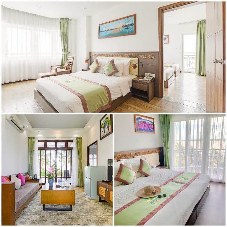 Phòng nghỉ tại Bến Tre Riverside Resort rộng rãi, có view hướng ra sông Hàm Luông du khách có thể ngắm trọn vẹn toàn cảnh nơi đây