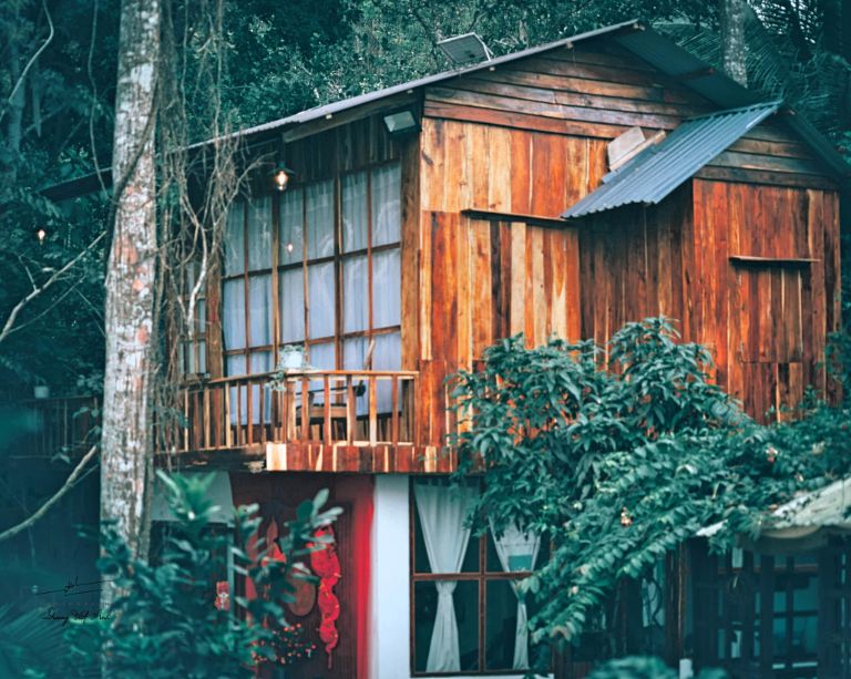 Nhà của Mây Homestay An Giang có các căn nhà gỗ hoặc lều để du khách nằm nghỉ 