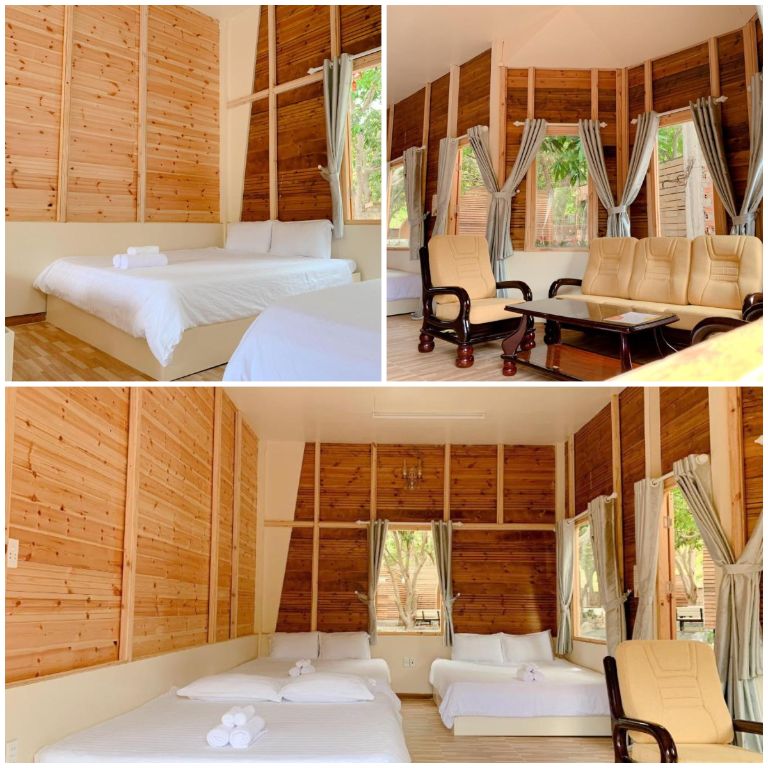 Phòng ngủ có tông màu ấm, được thiết kế tối giản