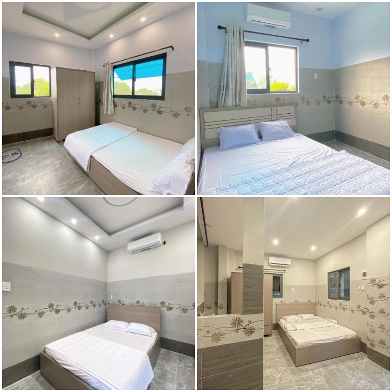 Phòng ngủ của homestay Nam Sơn được thiết kế đơn giản, có view biển tuyệt đẹp