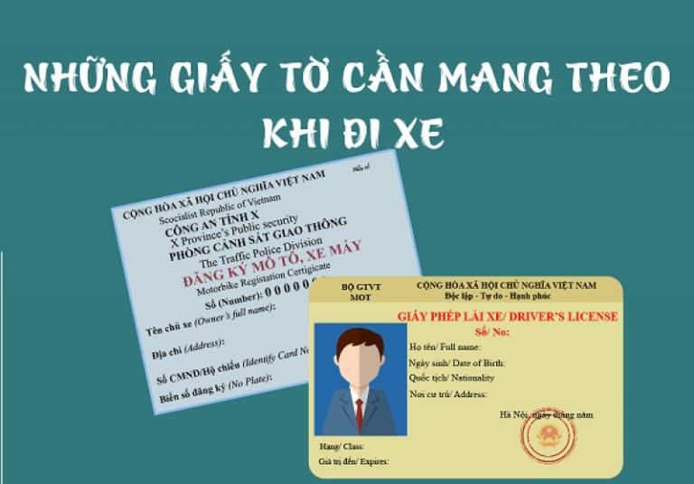 Bằng lái xe, giấy đăng ký xe, bảo hiểm, CCCD, tiền mặt và thẻ ATM là những thứ bắt buộc phải có.