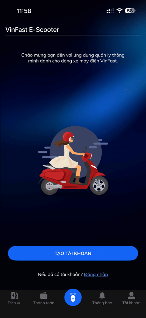 Tạo tài khoản Vinfast E-scooter của riêng bạn.