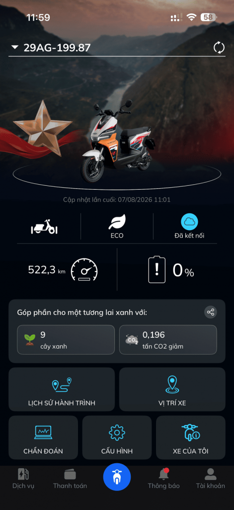 Màn hình hiển thị sau khi MOTOGO chia sẻ "Quyền sử dụng" xe cho bạn.